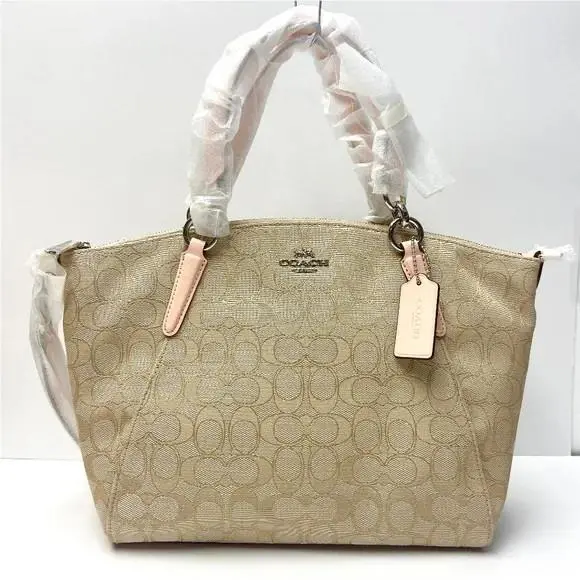 Pebble Leather Signature Kelsey Satchel Light Khaki Light Pink by Coach