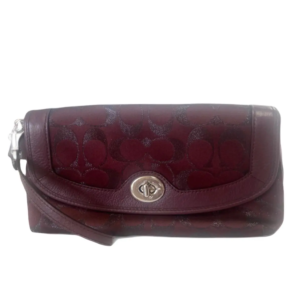 F50183 Campbell Leather Signature Large Wristlet Bordeaux by Coach
