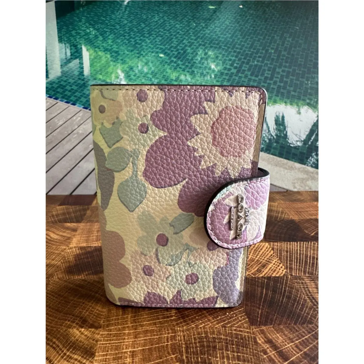 Coach Medium Corner Zip Wallet - CBO31 Purple Pink Floral Print Canvas