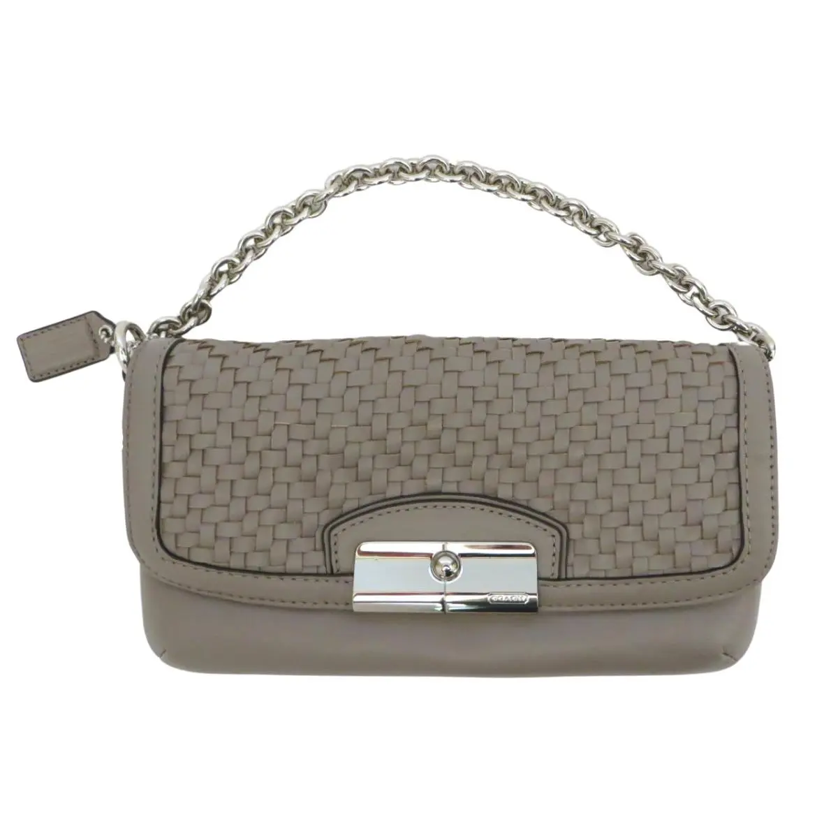 Mushroom Taupe Beige Woven Leather Clutch Top Handle XL Wristlet Purse by Coach