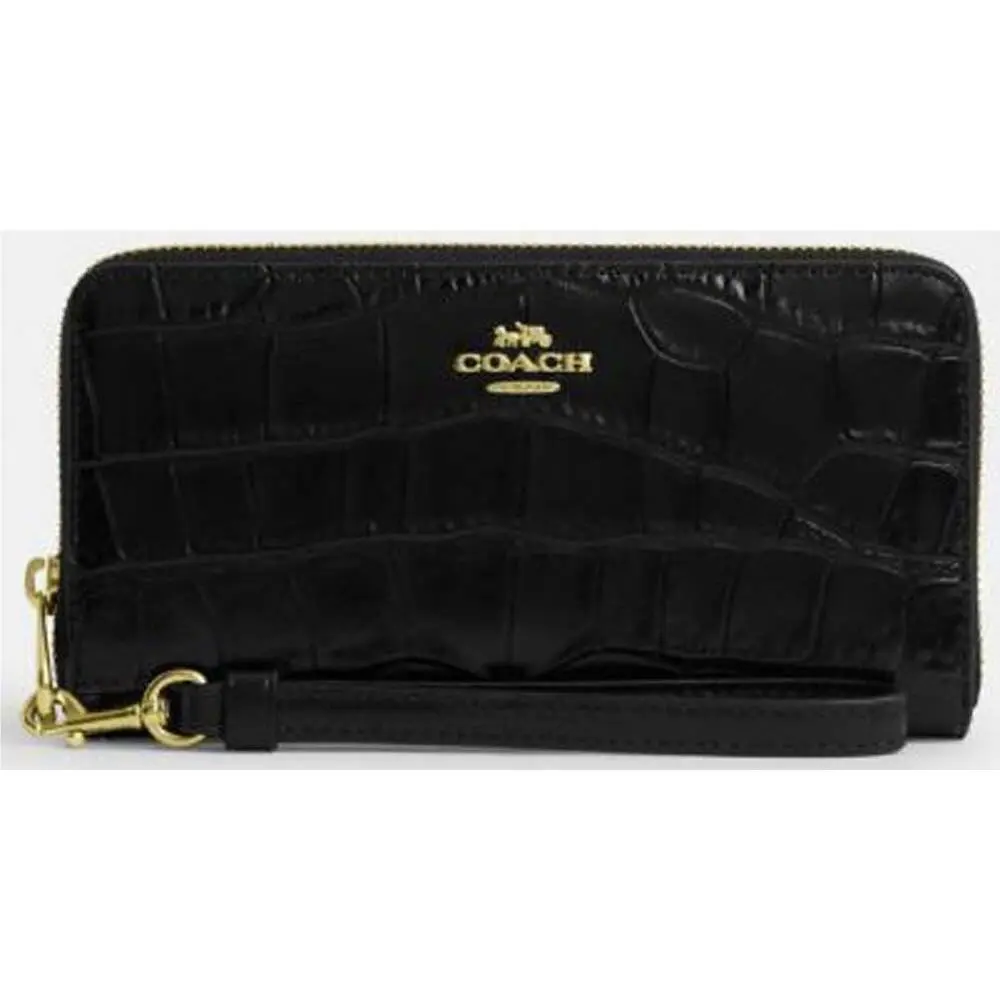 Coach Black Crocodile Embossed Leather Zip Around Wallet CT083