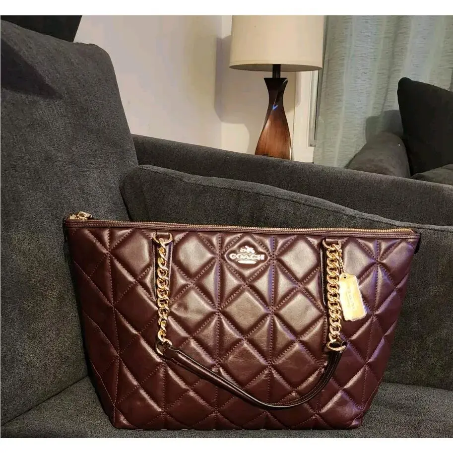 Coach Ava Chain Tote IN Quilted Oxblood Leather F36661