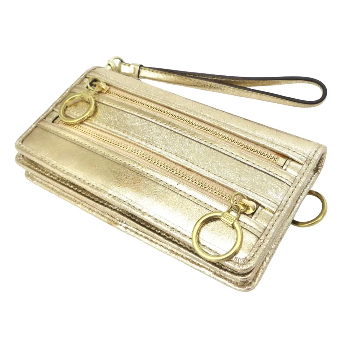 Coach Poppy Metallic Gold Crackled Leather Credit Card Wallet Rare