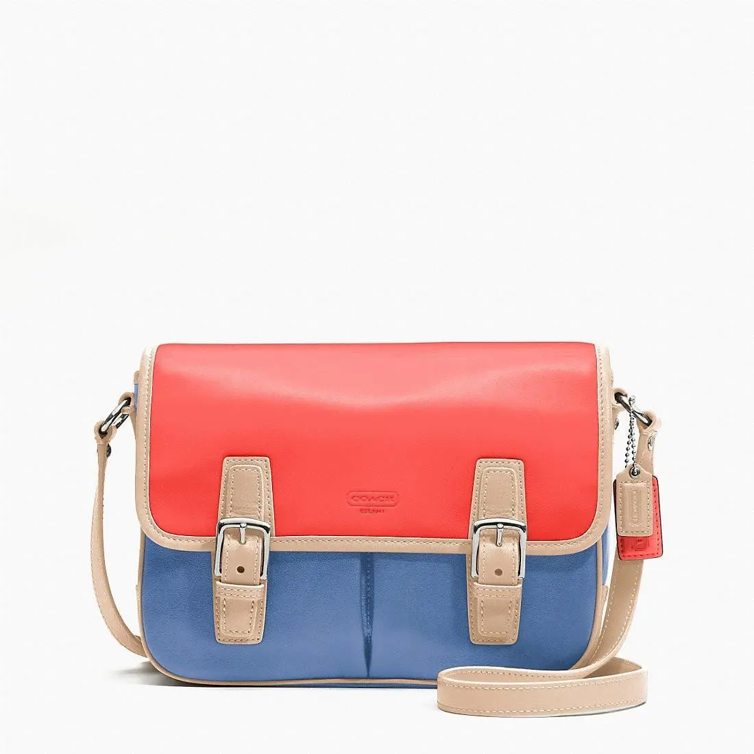 Coach Park Color Block Leather Crossbody Flap F23383 Sv / Red Blue Multi