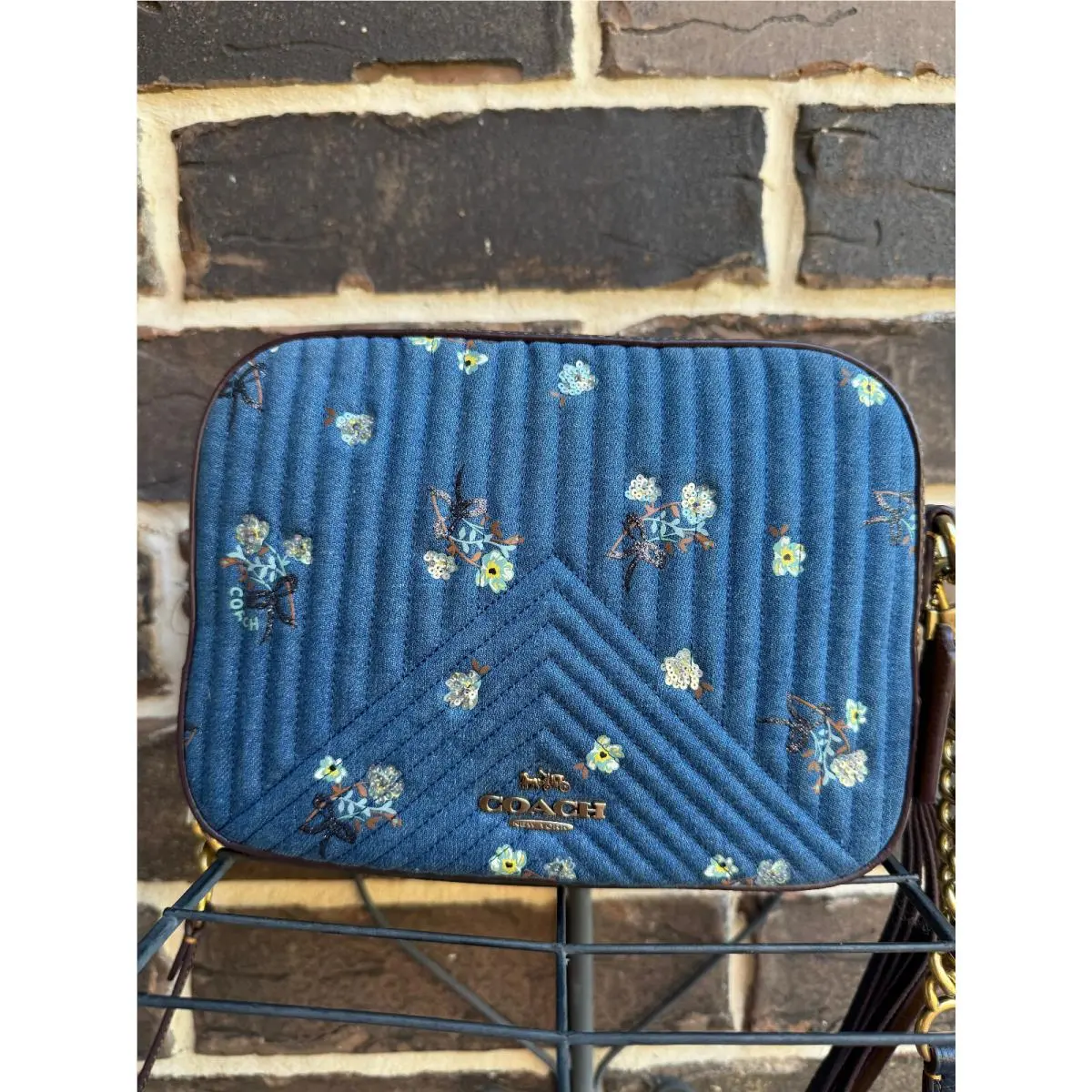 Coach 29419 Floral Bow Camera Bag Crossbody Bag Denim Blue Black Brown