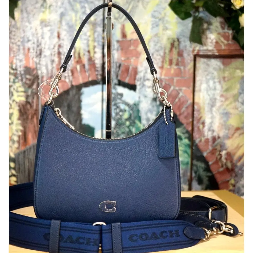 Hobo CJ842 Small Shoulder X-body Bag In Deep Blue Crossgrain Leather by Coach