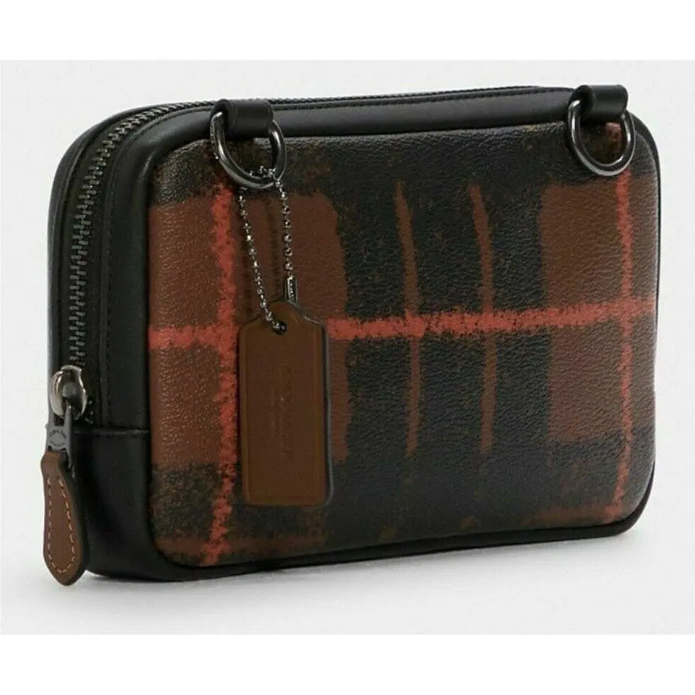 Coach Carrier Phone Crossbody with Windowpane Plaid Print