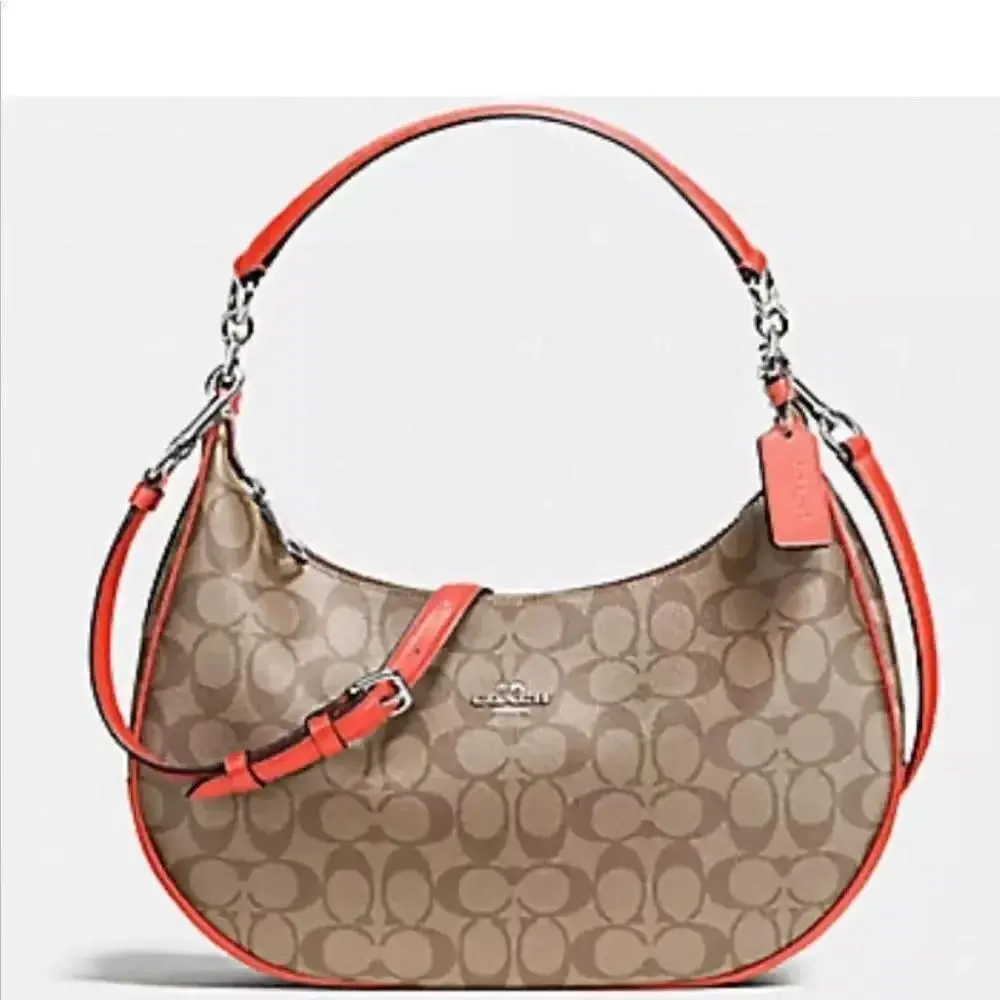 Coach F58288 Signature Harley East West Hobo- Khaki Bright Orange