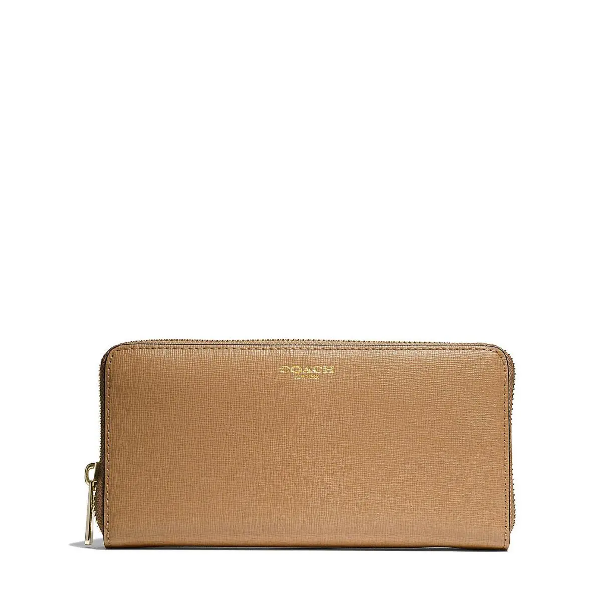 Coach Accordion Zip Around Wallet IN Saffiano Leather 49355 Brass / Toffee
