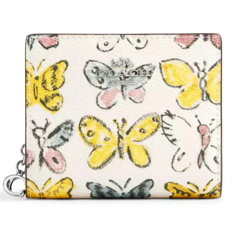 Coach Snap Wallet - CAP10 Chalk Yellow Butterfly Print Canvas W/c Charm