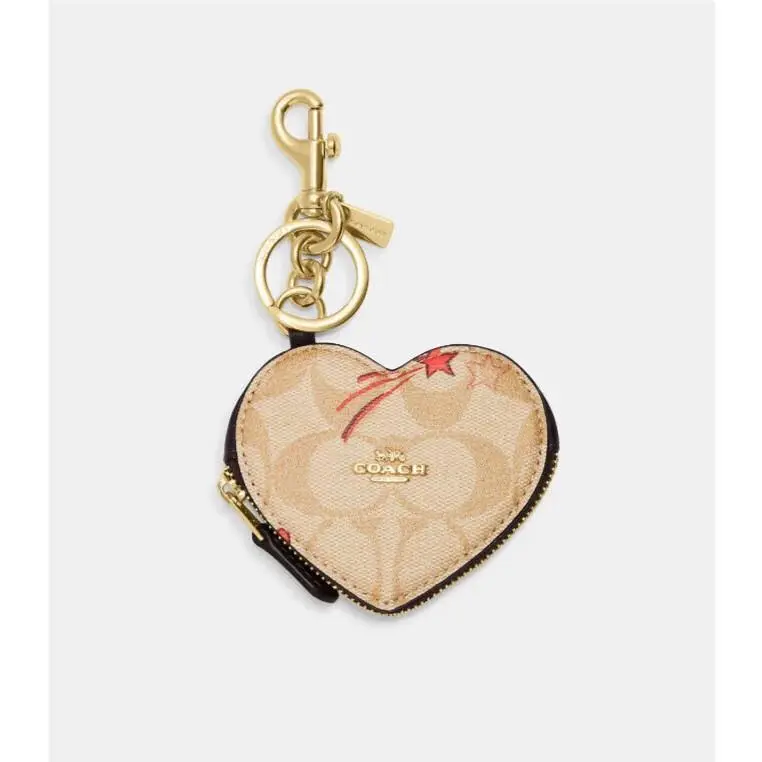⭐coach Heart Pouch Bag Charm with Heart and Star Print ⭐