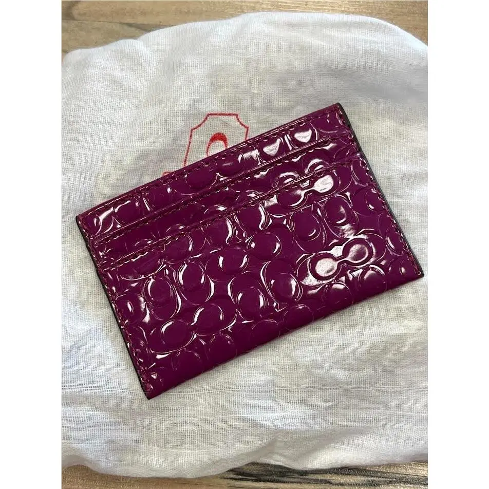 Coach Embossed Patent Leather Liquid Gloss Card Wallet - Berry