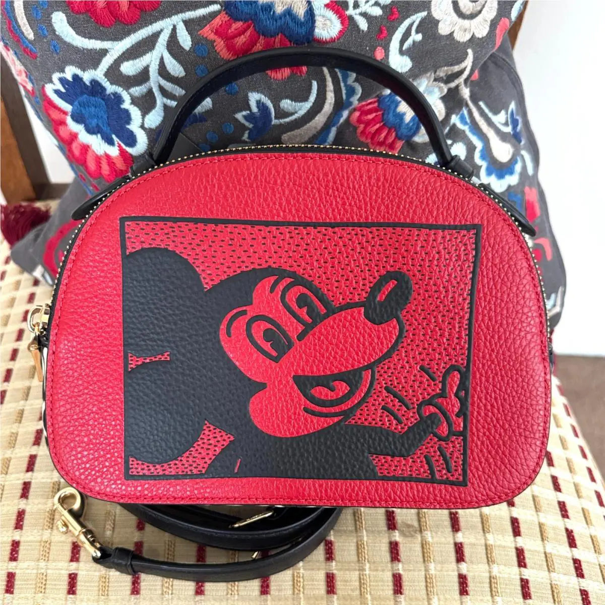 Coach Mickey Mouse X Keith Haring Serena Leather Satchel Handbag C6977