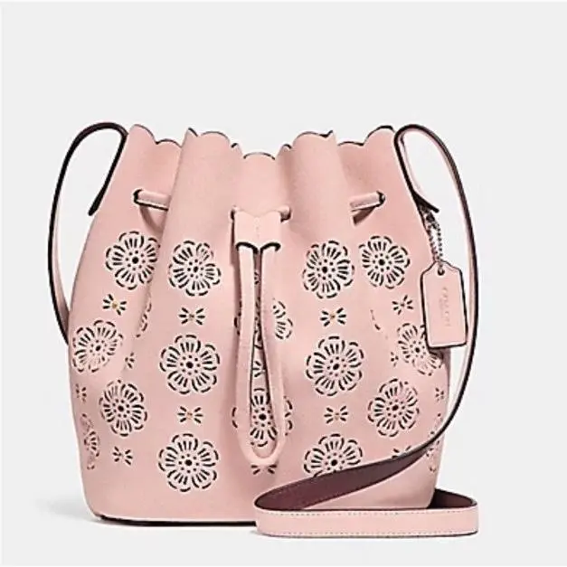Coach Mini Bucket Suede Bag with Cut Out Tea Rose 25193 Peony