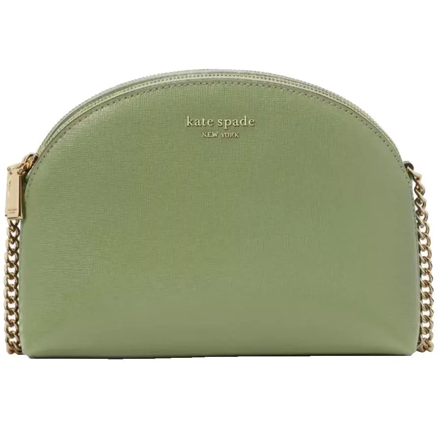 Kate Spade Morgan Army Green Leather Double Zip Chain Crossbody Bag K8926 R - Handle/Strap: Gold, Hardware: Gold, Exterior: Green