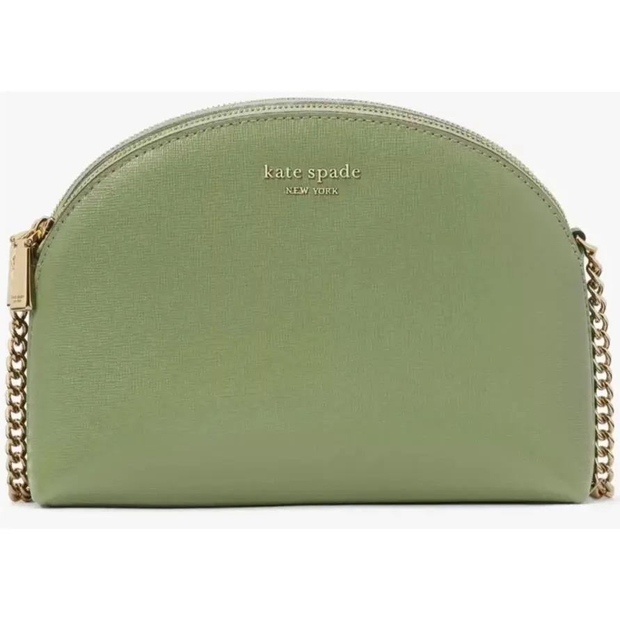 Kate Spade Morgan Army Green Leather Double Zip Chain Crossbody Bag K8926