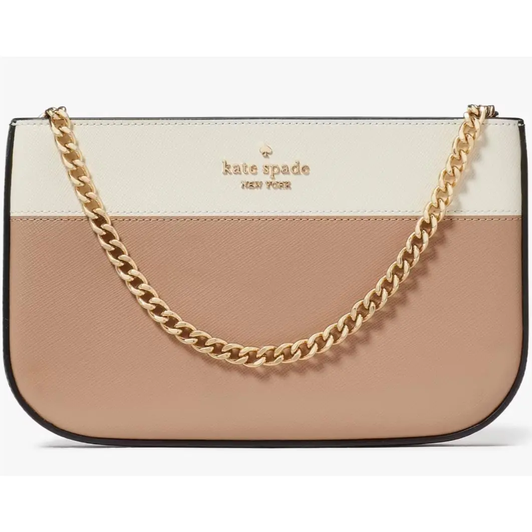 Kate Spade Madison Lilly Pochette Beige Leather Bag Chain Purse KI374