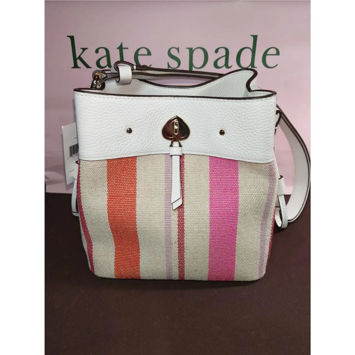 Kate Spade Stripe Appliqué Small Bucket Bag Shoulder Tote Crossbody Multi Color