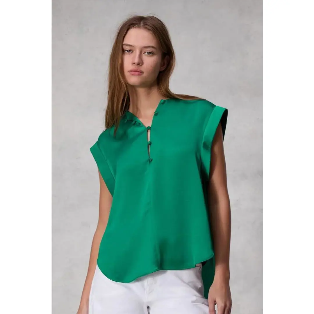 Rag Bone L110402 Womens Emerald Green Maple Satin Sleeveless Top Size L
