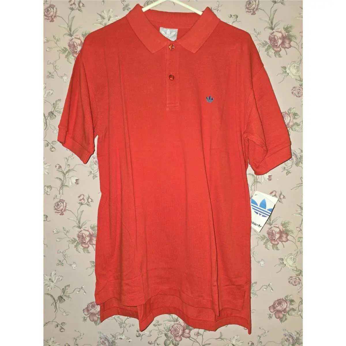 Deadstock Vintage Adidas Trefoil Red Orange Polo Shirt Size Large 1980s Rare