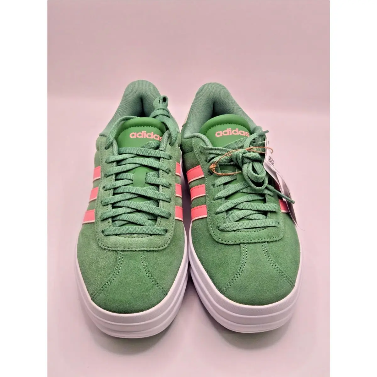 Adidas VL Court Bold Women’s Shoes Green Pink Suede Platform Sneakers Size 6