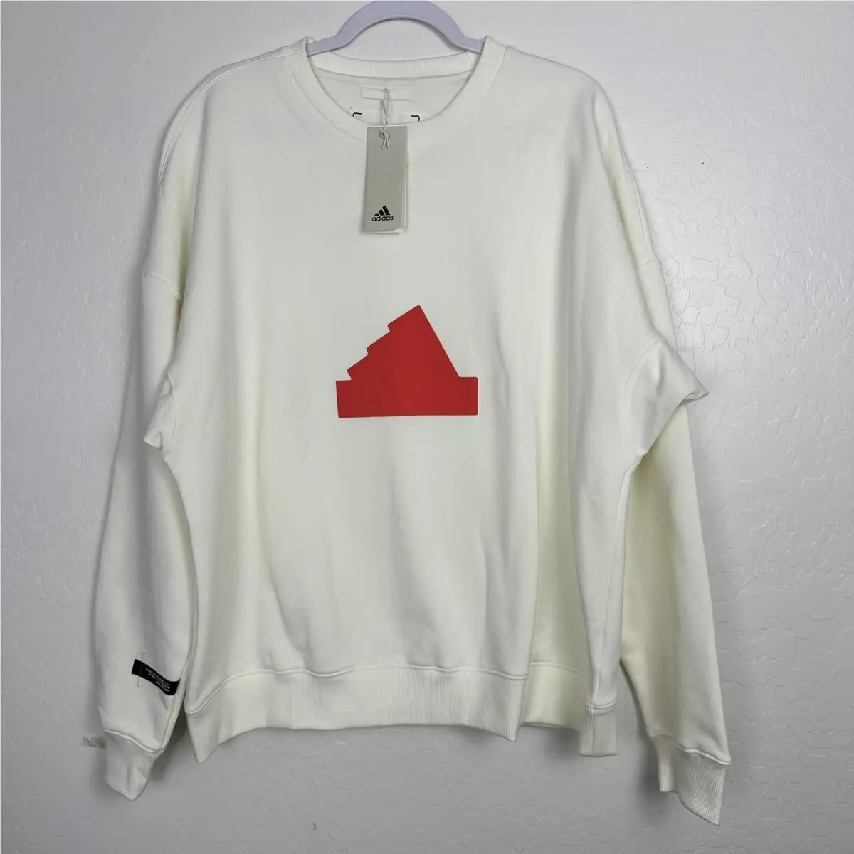 Adidas Men`s Off White Fleece Crew Sweatshirt Size XL