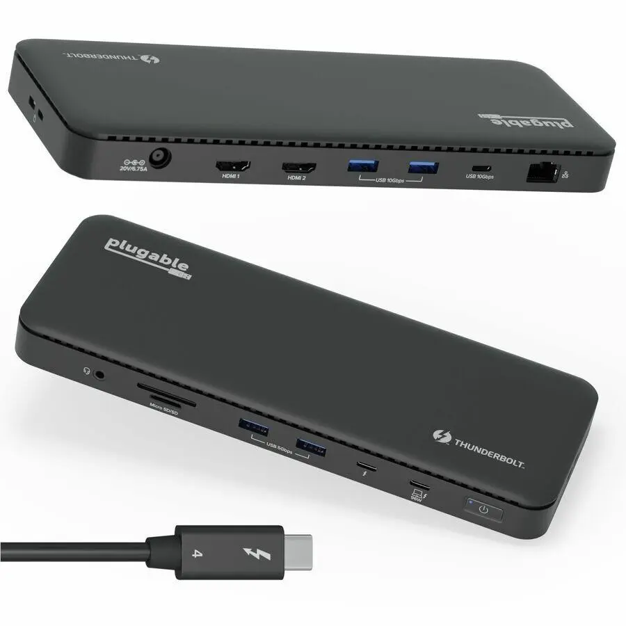 Brooks Plugable TBT4-UD5 Thunderbolt 4 Docking Station Dual Monitor 100W Charging