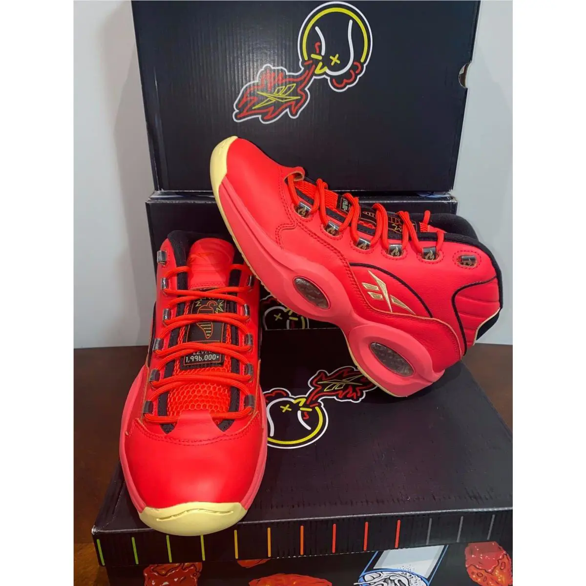Reebok shoes - Reebok Question Mid - Question Mid - GV7093 - Red / Black / Yellow Filament, Manufacturer: Red / Black / Yellow Filament 22