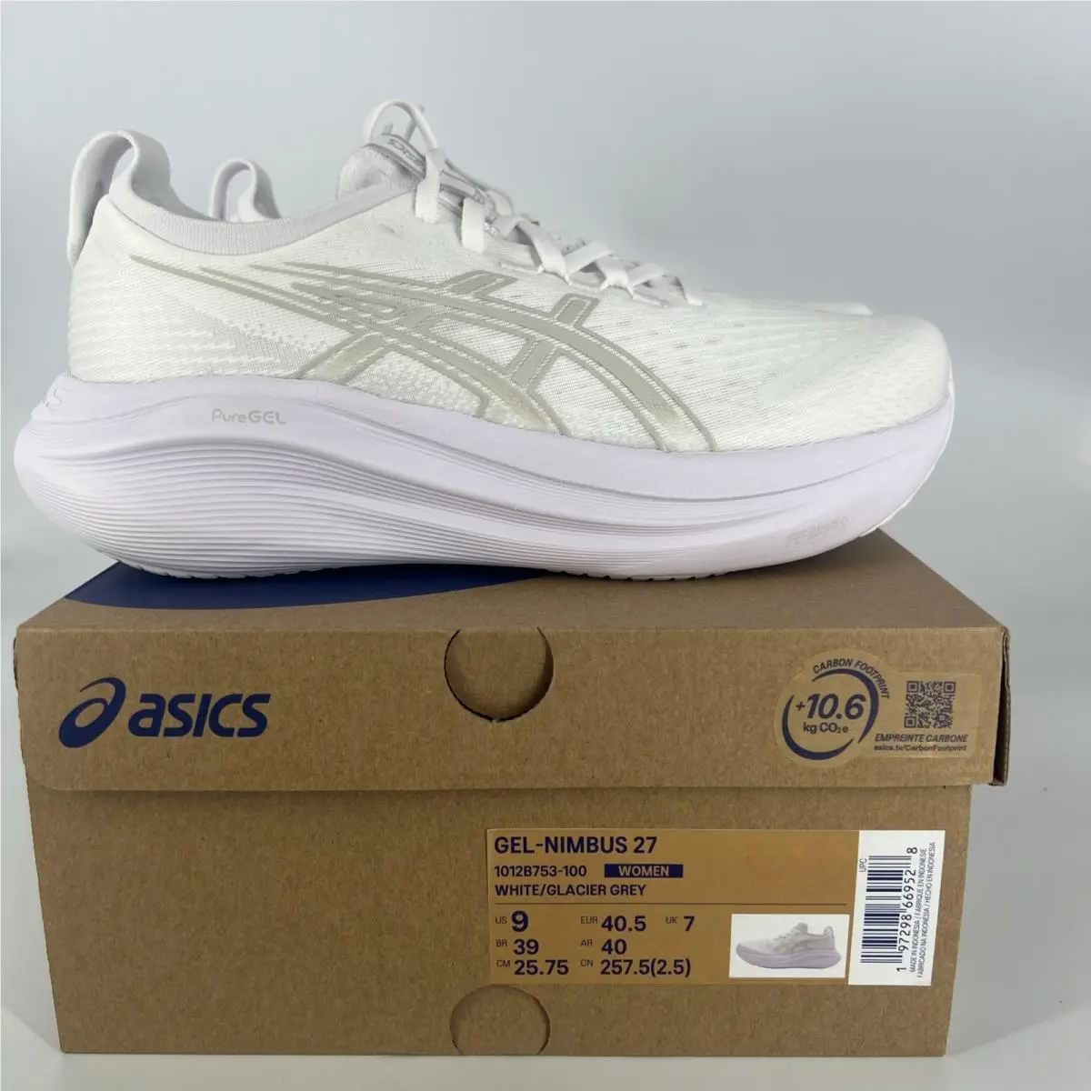 Reebok Gel Nimbus 27 -eur40.5-Size 9usa Women’s-uk7 Cm25.75 White