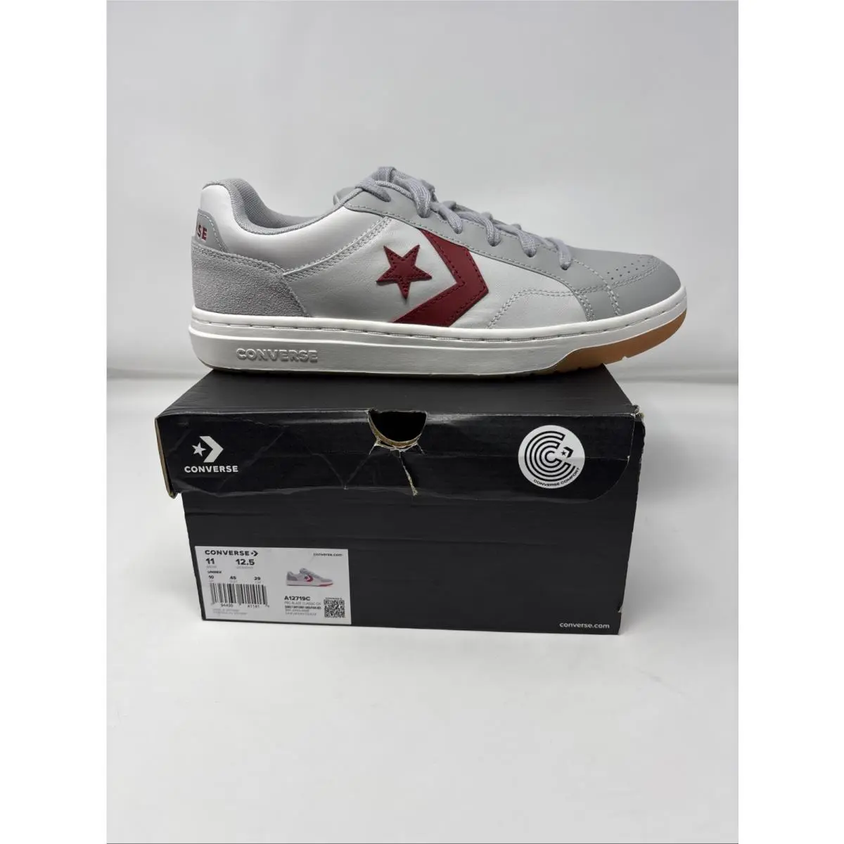 Converse Unisex Men 11 Women’s 12.5-Sneakers Grey Red Leather Pro Blaze Classic