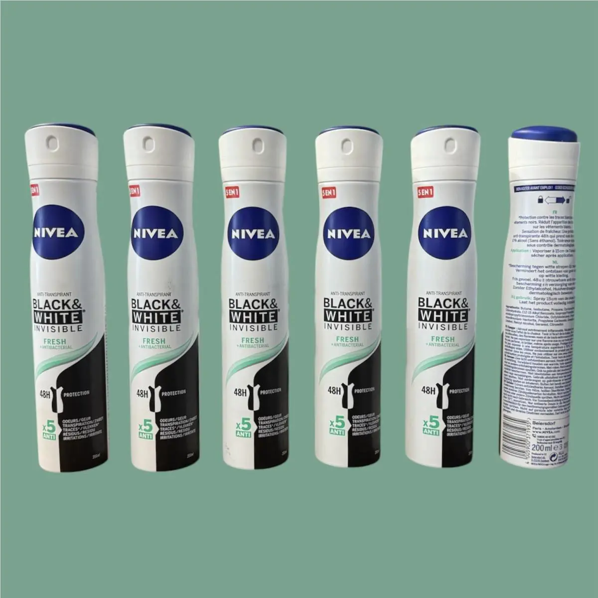 Nivea Spray Black White Invisible Fresh 48h Protection 6 Packs/ 200 Ml Each
