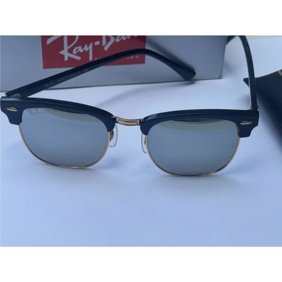 Ray-ban RB3016 901/30 Clubmaster Polished Black Silver Mirror Sunglasses 51