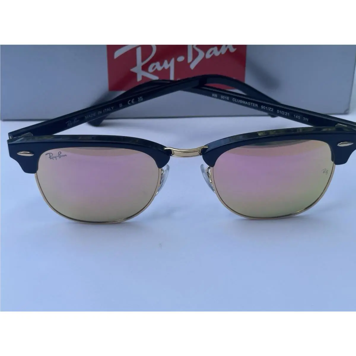 Ray-ban RB3016 901/Z2 Clubmaster Polished Black Copper Mirror Sunglasses 51