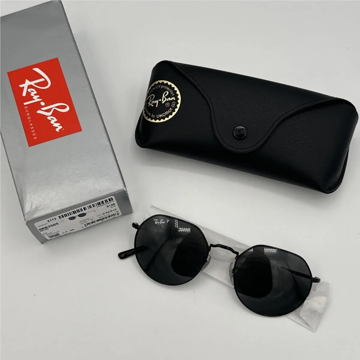 Ray-ban Jack Polished Black/black Polarized 53 mm Sunglasses RB3565 002/48 53-20
