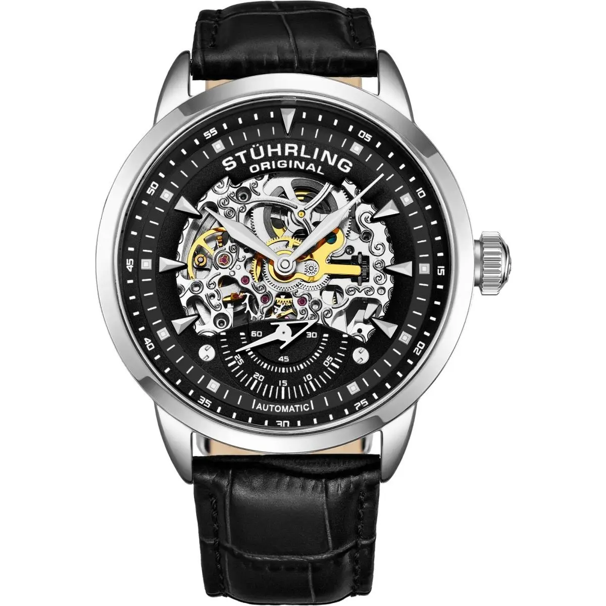 Stuhrling Executive Automatic Skeleton Men`s Self Wind Leather Strap Watch by Stührling