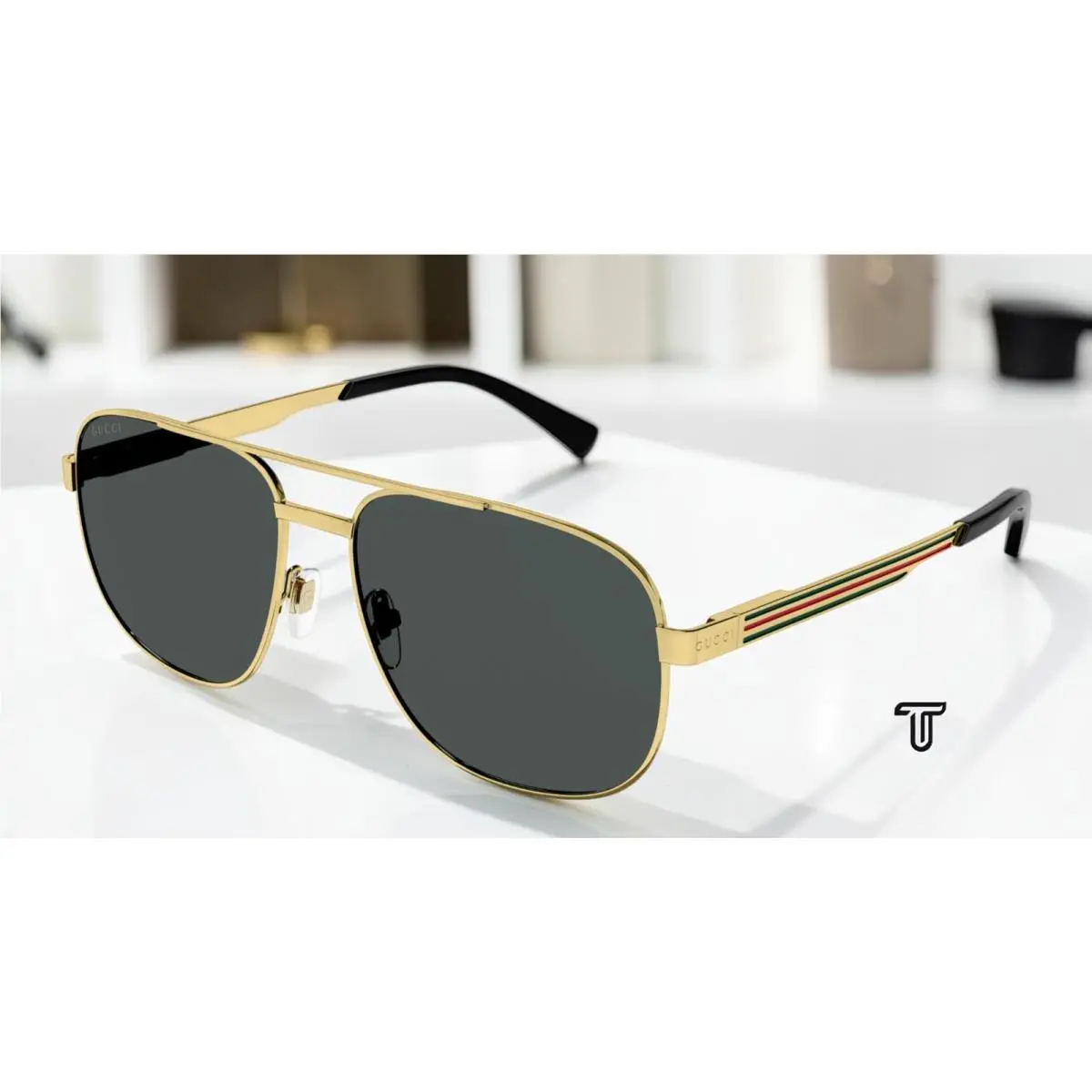 GG1223S 002 Pilot Navigator Metal Gold Grey 60 mm Men`s Sunglasses by Gucci