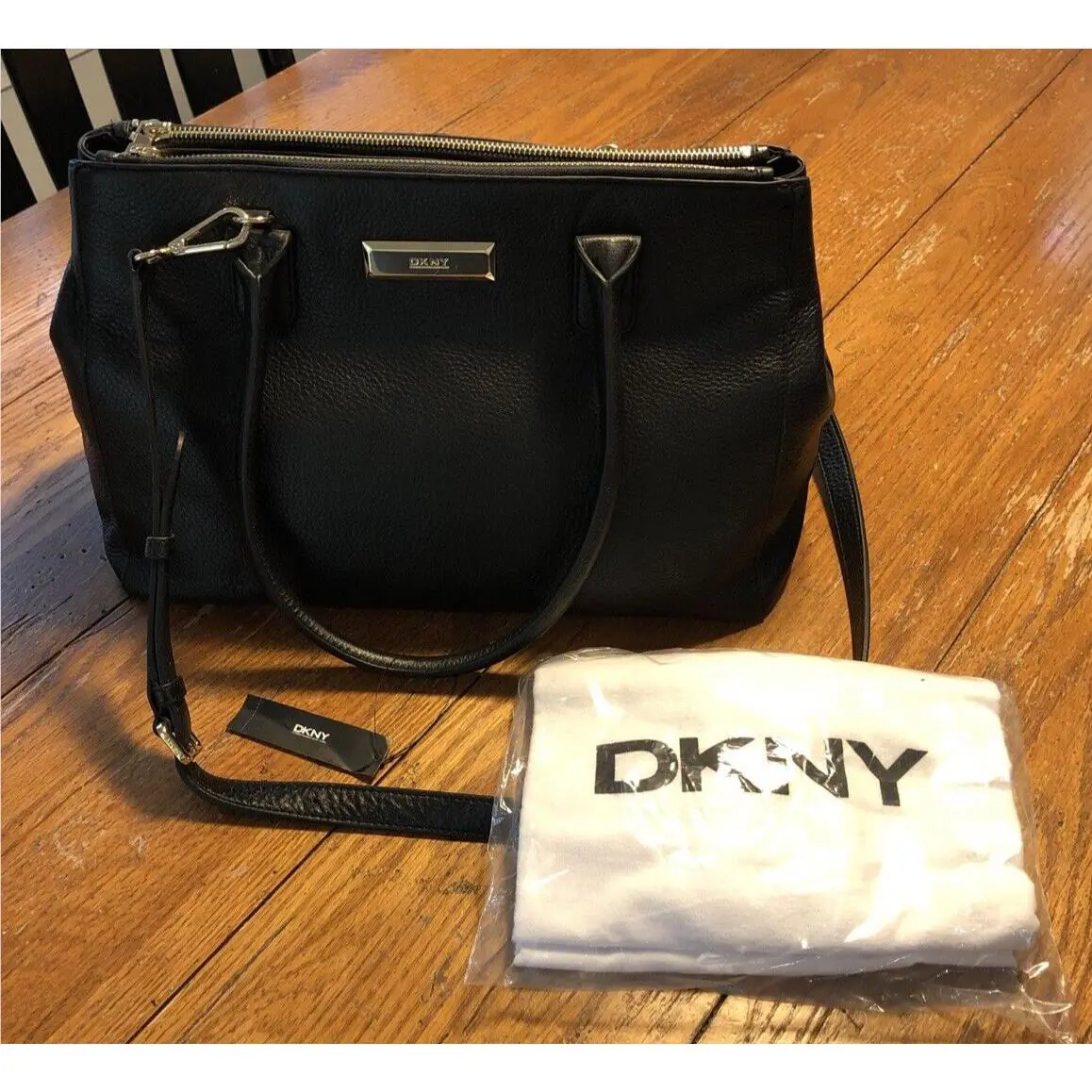 Dkny Black Pebbled Leather Doctor`s Bag Purse Handbag Satchel