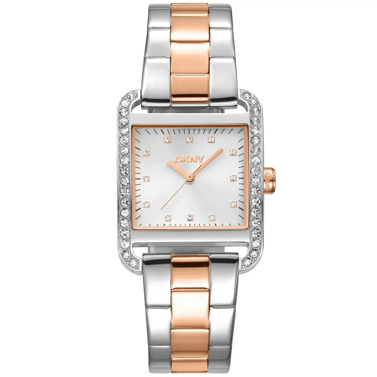 Dkny Women`s DK1L003M0055 Iconic City Glitz Two-tone IP Stainless Steel Watch - Dial: Silver, Band: Two Tone Silver & Rose Gold