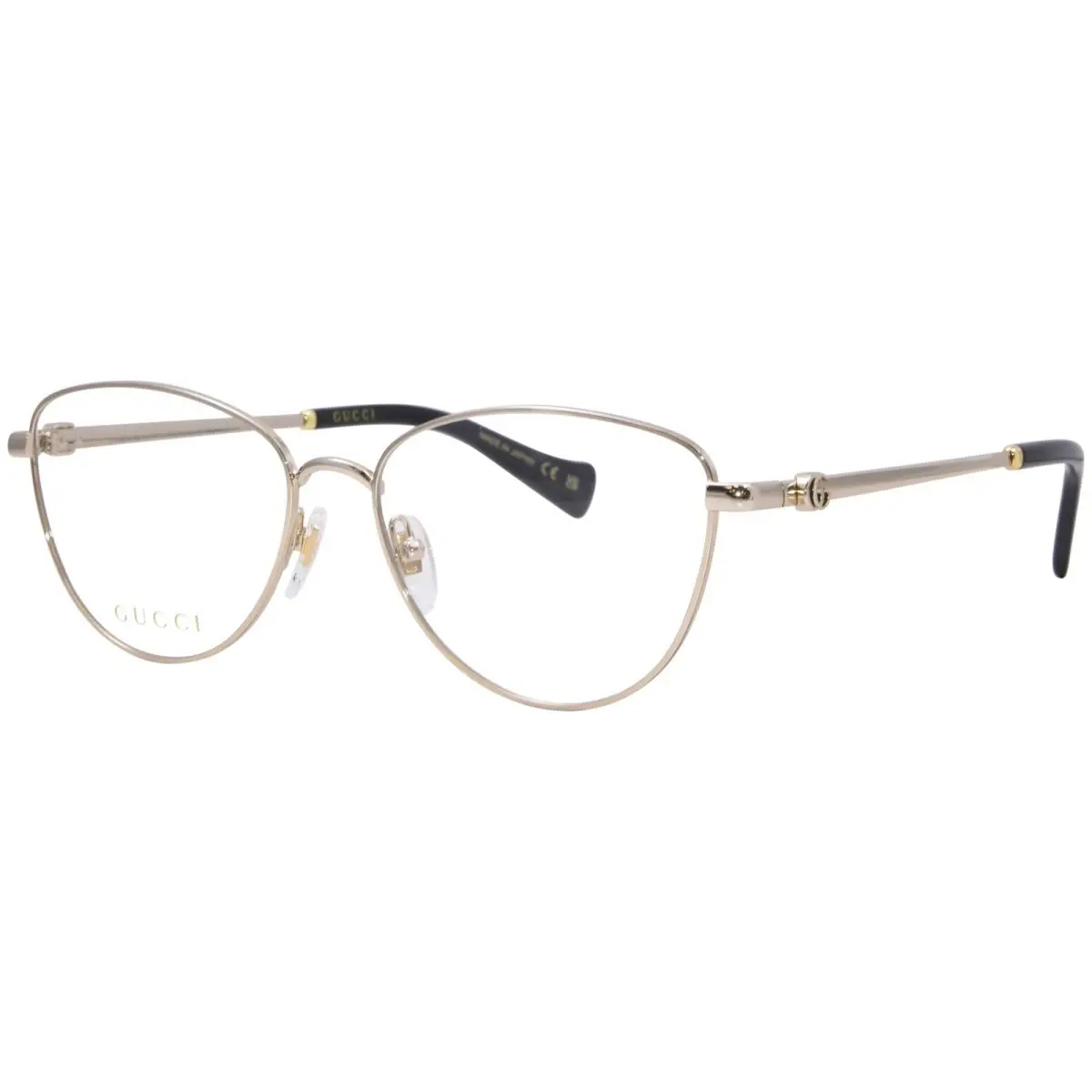Gucci GG1595O 001 Eyeglasses Frame Women`s Gold/black Full Rim Cat Eye 55mm
