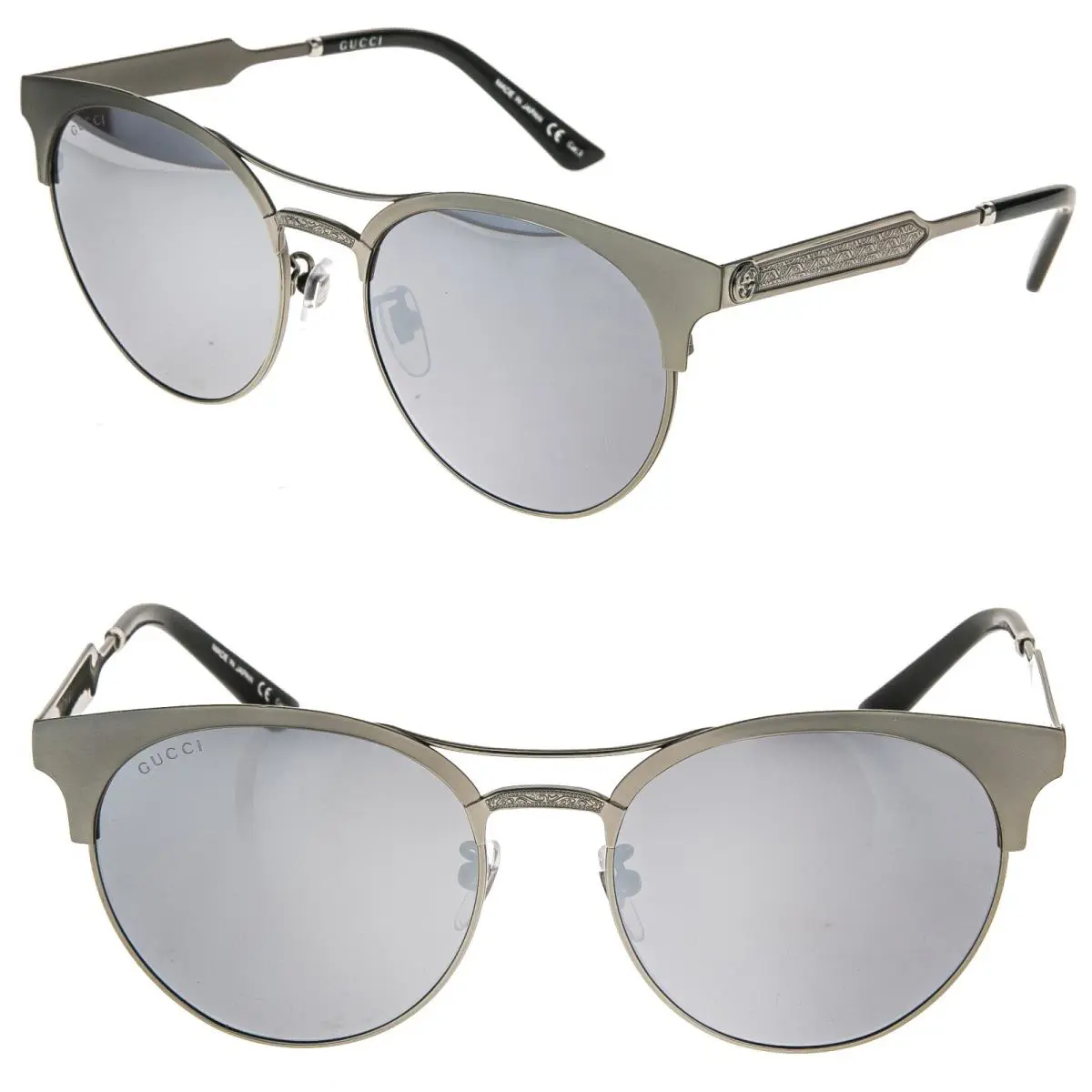 Gucci 0075 GG0075S Ruthenium Silver Metal Filigree Mirrored Sunglasses Women 005