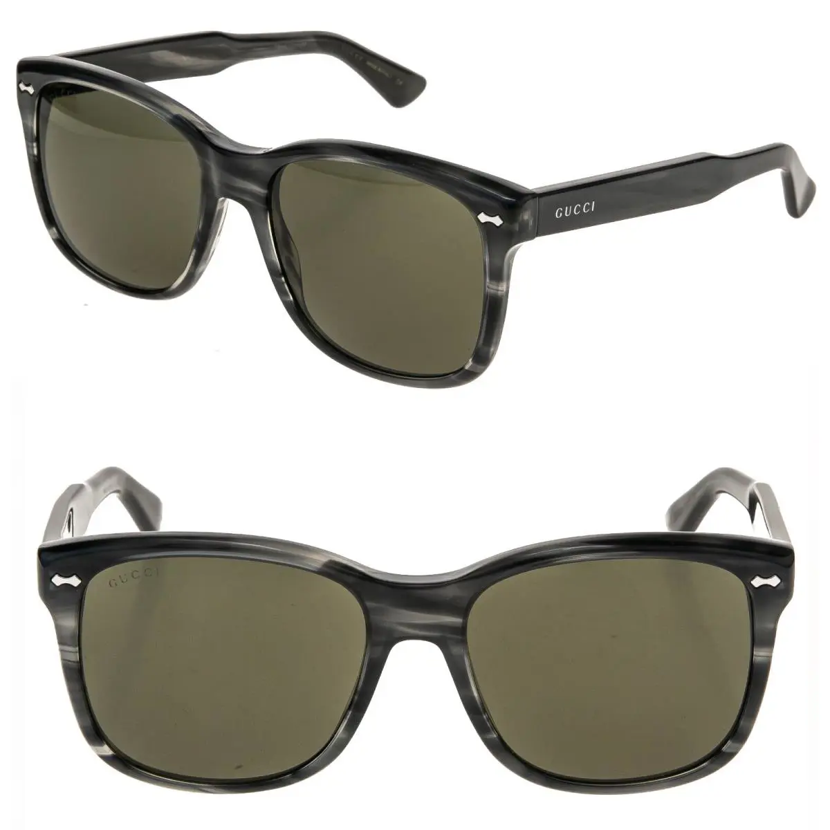 Gucci GG0050S 0050 Classic Square Grey Horn Stripe Sunglasses Aviator Unisex 004