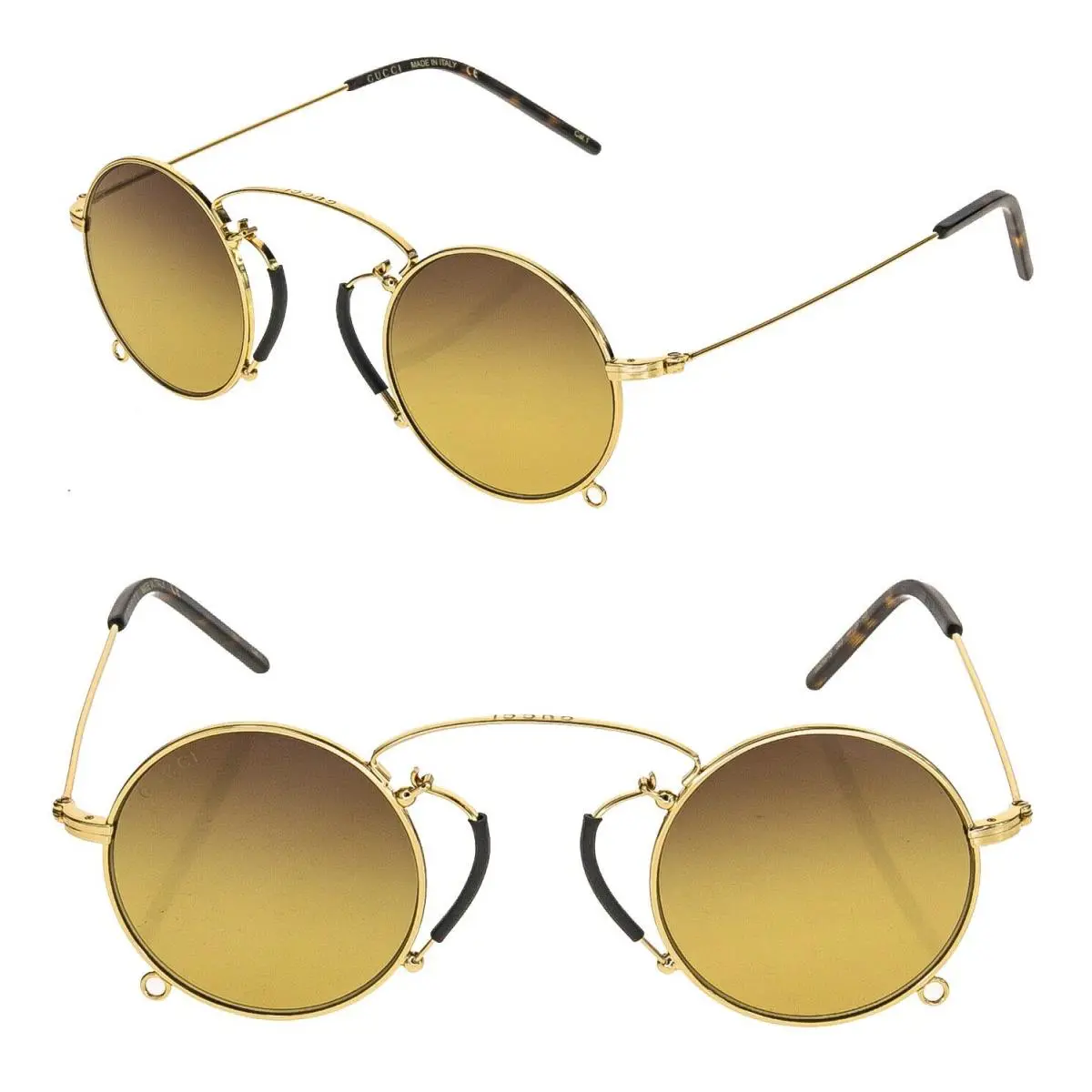 Gucci GG0991S Aria Pinke-nez 0991 Gold Brown Metal Retro 003 Sunglasses Unisex