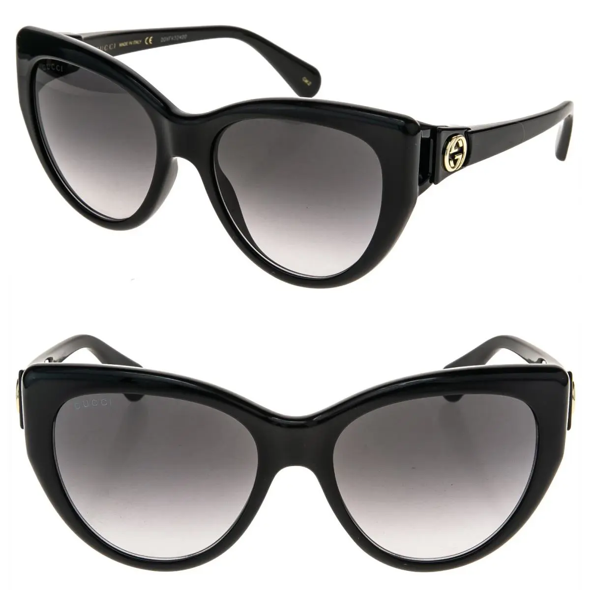 Gucci GG0877S 0877 Black Oversized Cat Eye Logo Fashion Sunglasses 001