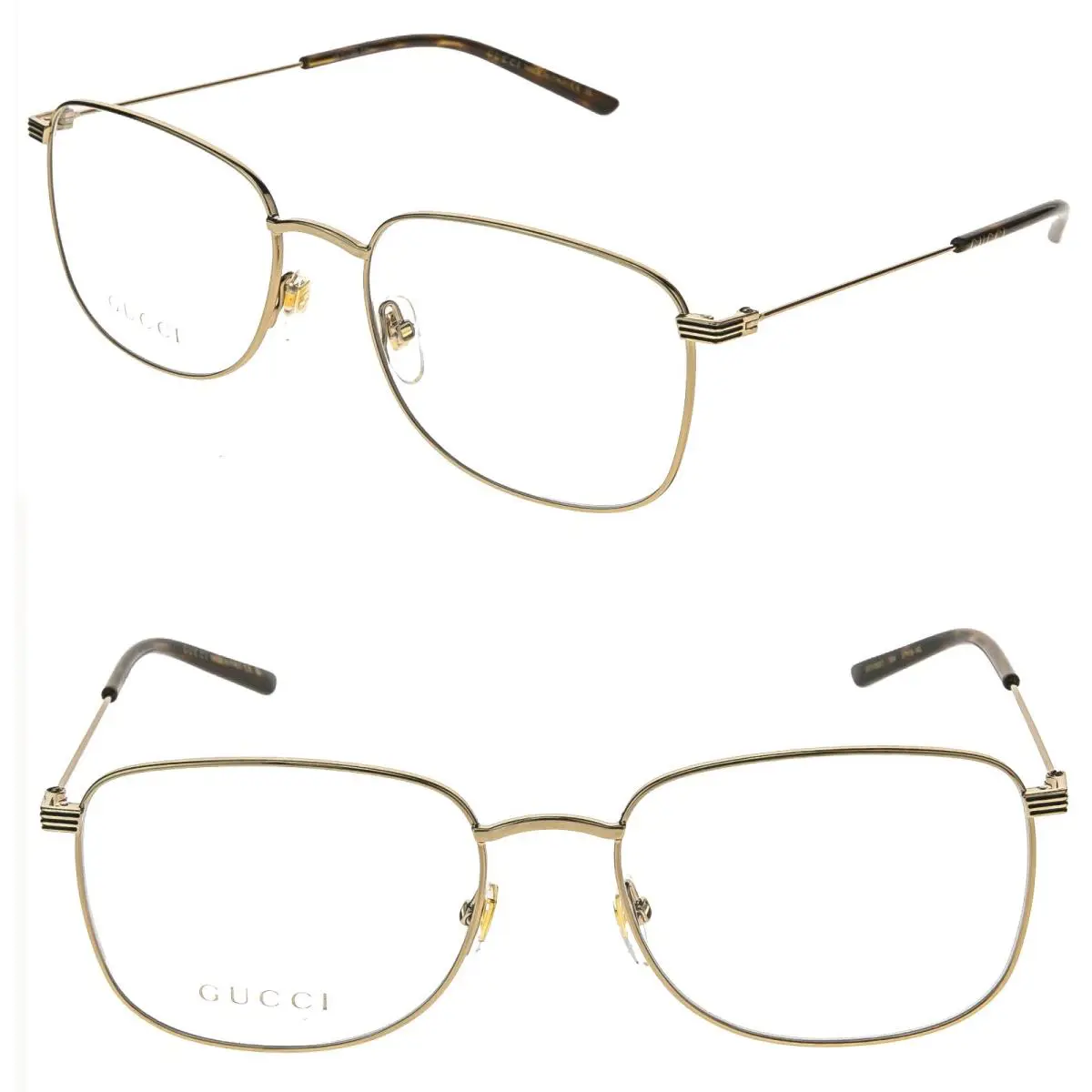 Gucci GG1052O 1052 Gold Classic Stripe Wire Logo Unisex Eyeglasses 57mm 004