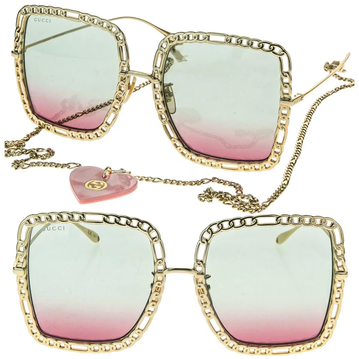Gucci GG1033S 1033 Gold Pink Detachable Chain Necklace Pendant Charm Sunglass