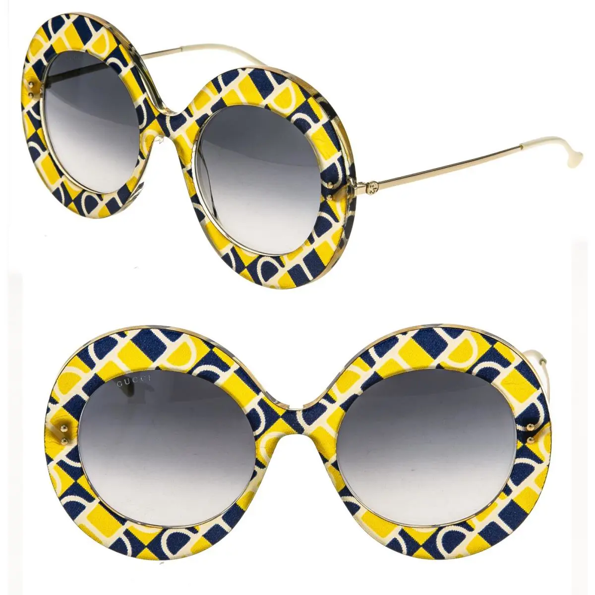 Gucci GG0894S 0894 Blue Yellow Horsebit Geometric Print Oversized 001 Sunglasses
