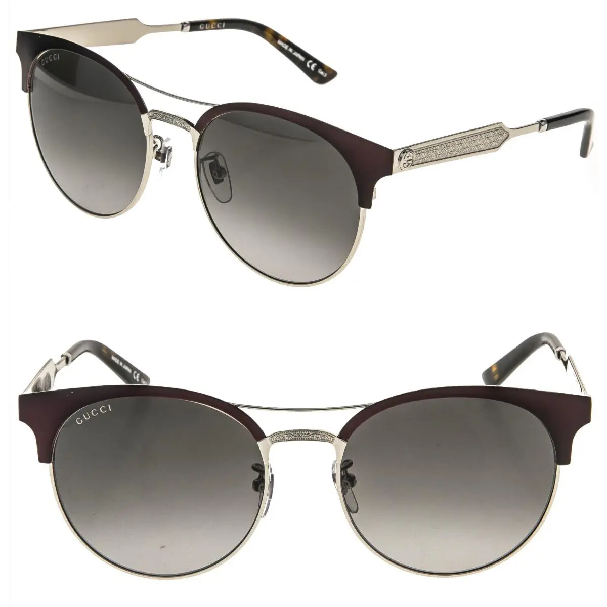 Gucci 0075 GG0075S Silver Burgundy Metal Filigree Sunglasses 004