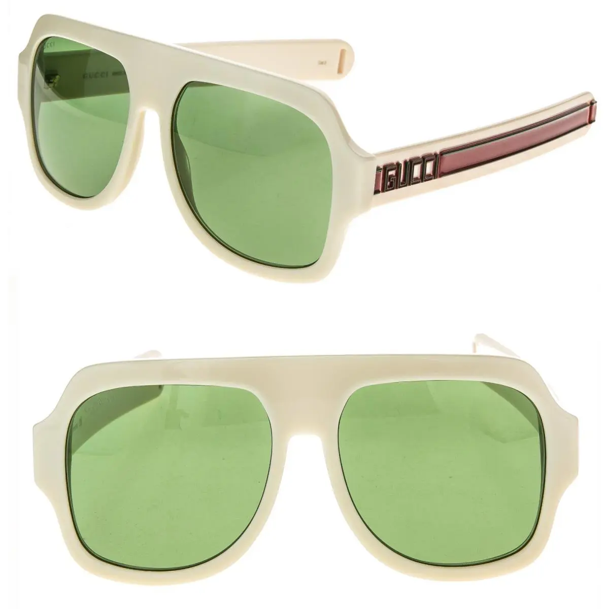 Gucci GG0255S Sega 0255 Ivory Green Stripe Unisex Sport Sunglasses 003