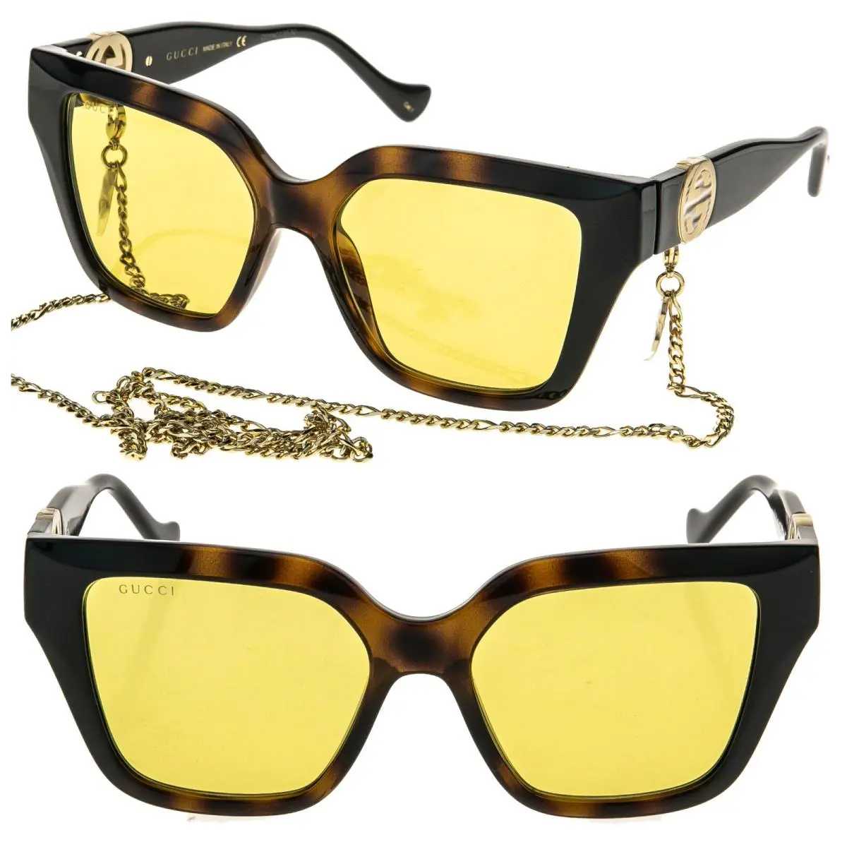 Gucci GG1023S Aria 1023 Brown Yellow Gold Chain 004 Sunglasses Unisex