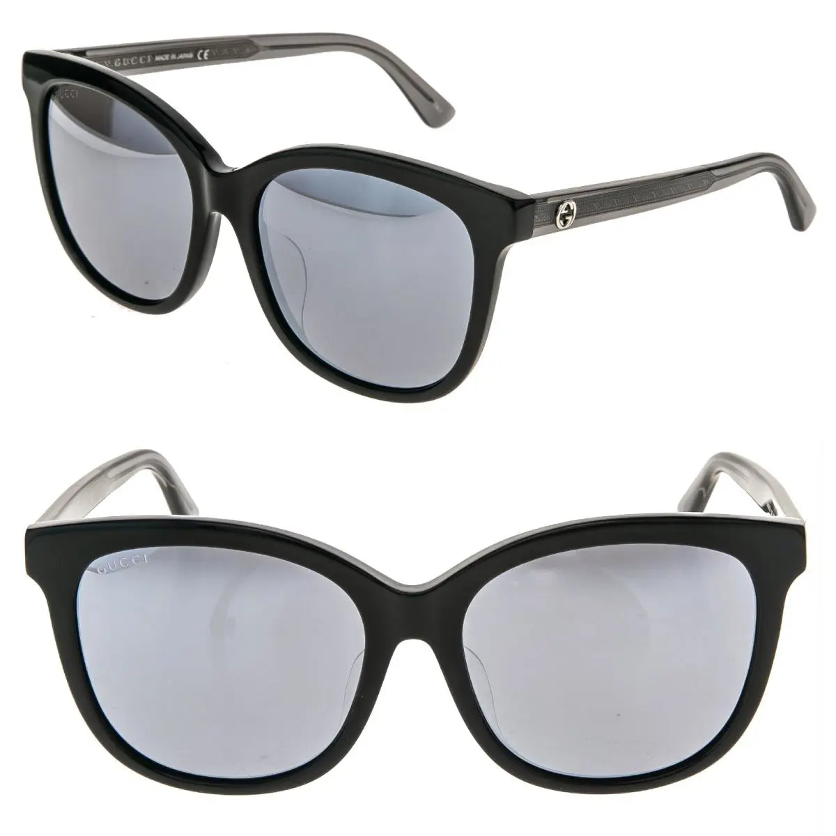 Gucci GG0082S 0082 Oversized Crystal Black Silver Mirrored Sunglasses Women 002